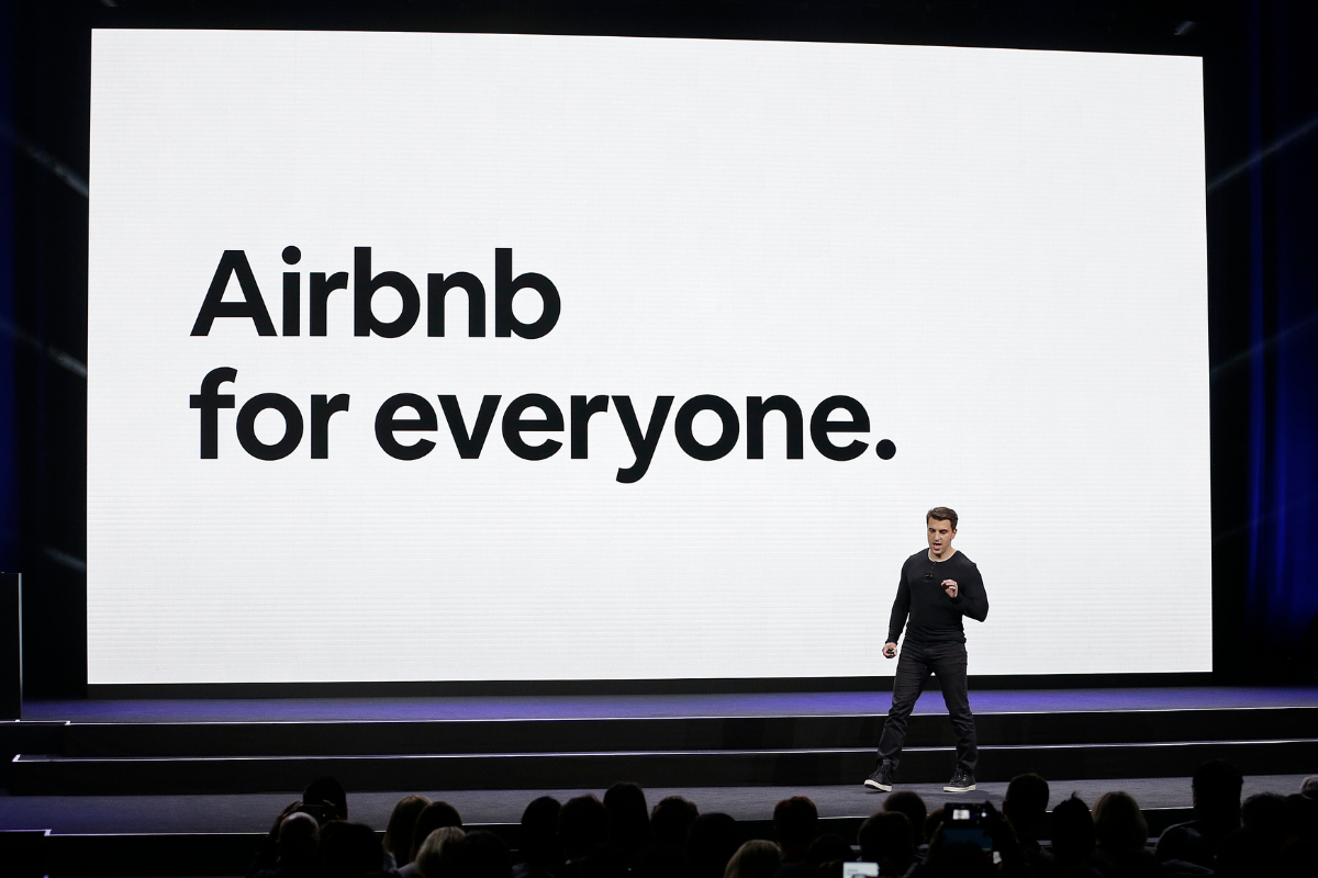 Airbnb CEO Brian Chesky speaks in San Francisco.