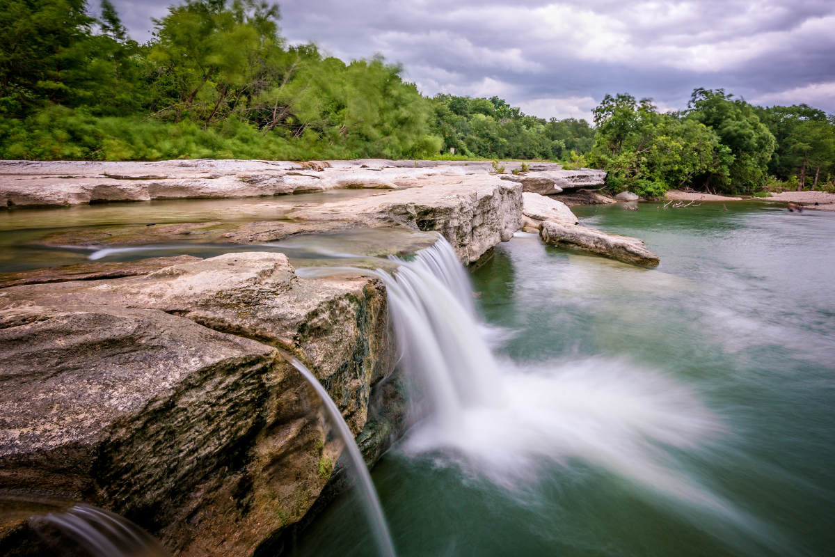 Water rolls down at McKinney Falls State Park.
