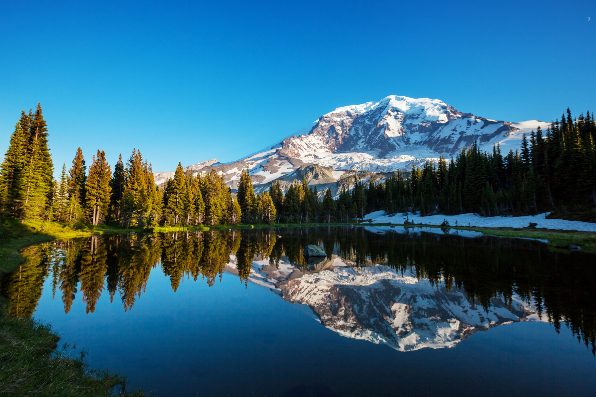 Washington's Mt. Rainier reflects in the water.