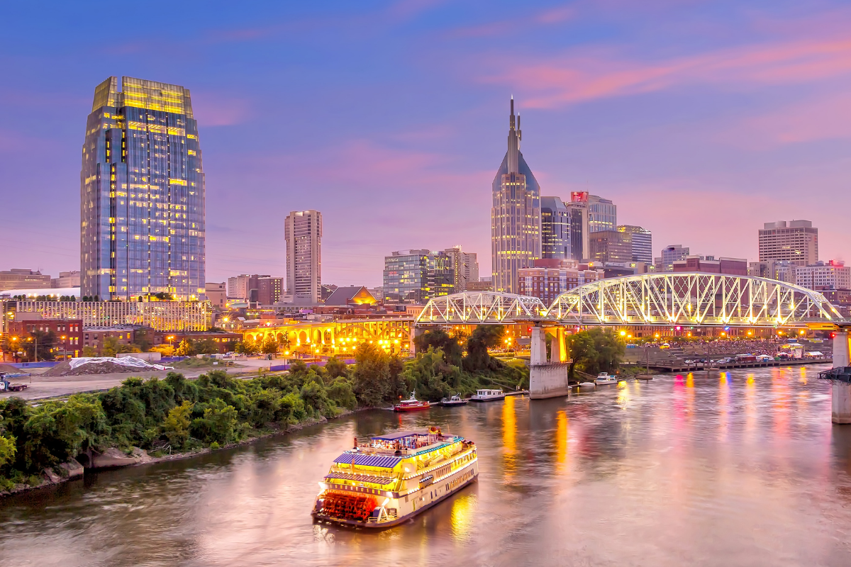 Capital of Tennessee, Nashville, at twilight.