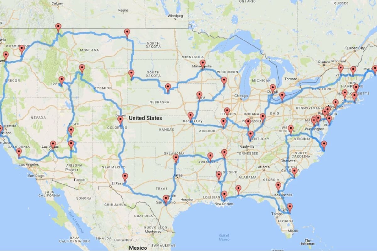 american road trip map