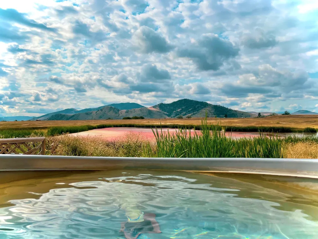 hot tub with mountains in background